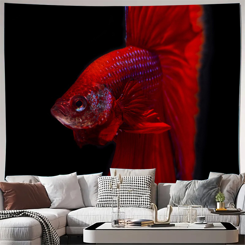 Fish Aquarium Home - Tapeçaria de Peixe Betta Vermelho Vibrante,